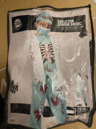 Disfraz Esqueleto Médico Zombi Fiestas Guirca 3-4