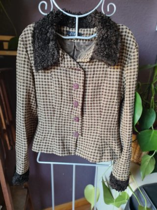 Chaqueta Vintage con Cuello y Puños de Pelo