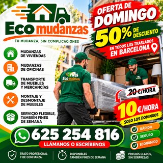 Mudanzas, transporte y montaje: 10 €/hora.