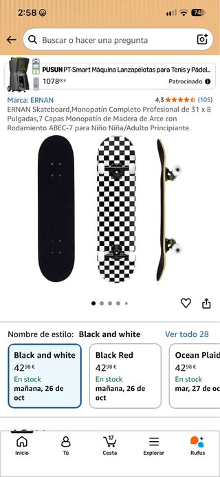 Skateboard Profesional ERNAN 31x8 Pulgadas