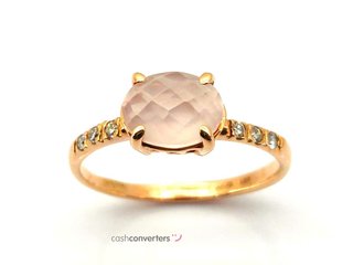 sortija oro 18k con piedra con diamante,cuarzo