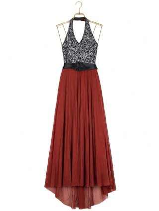 Vestido de fiesta largo bicolor con lentejuelas,