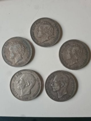 Lote de 5 Monedas de 5 Pesetas de Plata