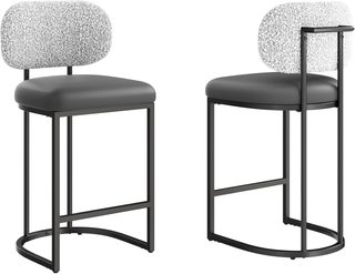 ALPHA HOME 2 Taburetes Bar 63cm Metal Gris-Negro