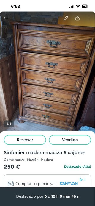 Sinfonier de Madera Maciza 6 Cajones