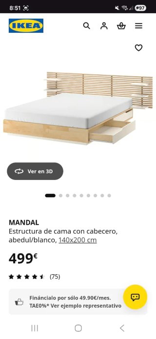 Mandal IKEA 140x200: estructura cama+colchón+cab