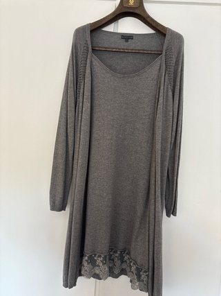 Vestido Gris de Cashmere, Algodón y Seda