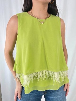 Blusa Pistacho con Detalle de Plumas