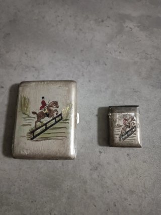 Set Vintage C. 1920: Pitillera y Caja de Cerillas