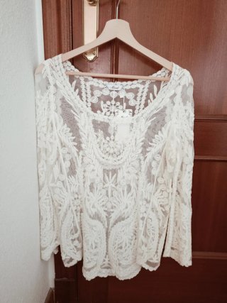 Blusa larga bordada blanca Mood