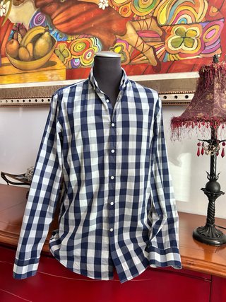 Camisa Zara Man Cuadros Azul y Blanco Talla L