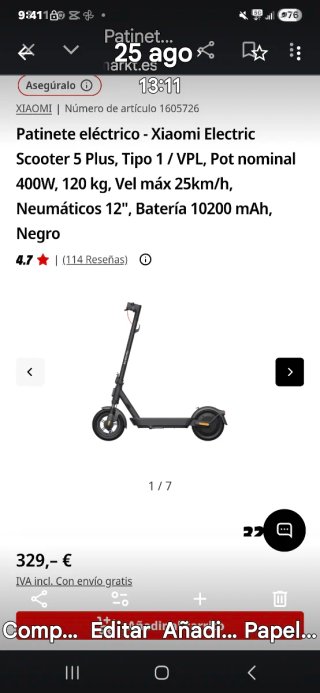Patinete Eléctrico Xiaomi Electric Scooter 5 Plus