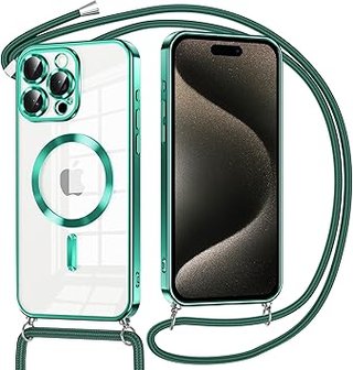 Oelrstfe Funda Magnética para iPhone 15 Pro MAX con Cuerda, Compatible con MagSafe, Transparente Car