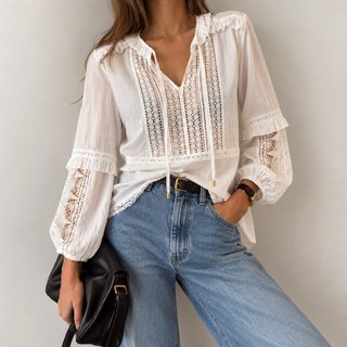 Blusa Blanca de Encaje Purificación García