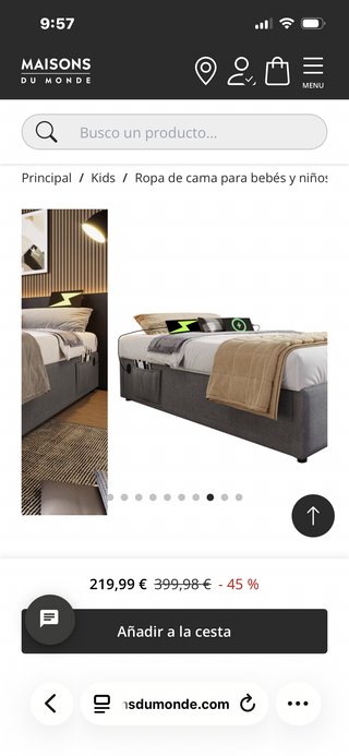 Cama 90x200 Maisons du Monde Gris