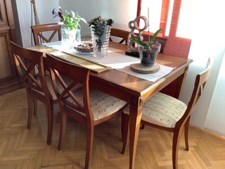 Conjunto de mesa de comedor extensible y 6 sillas
