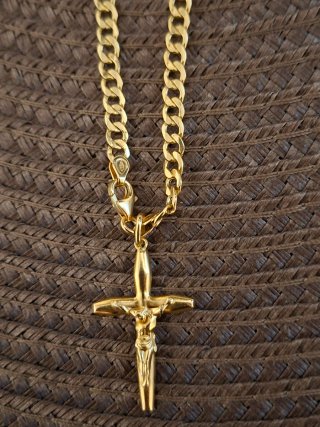 Cadena Cubana con Cruz de Oro 18k 750