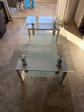 Mesa de Salón de Cristal y Metal