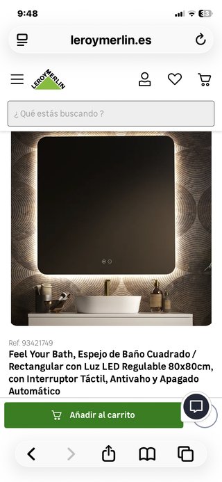 Espejo de Baño Cuadrado con Luz LED 80x80cm