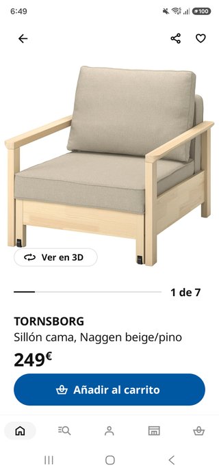 Sillon cama IKEA TORNSBORG SIN MONTAR!!!