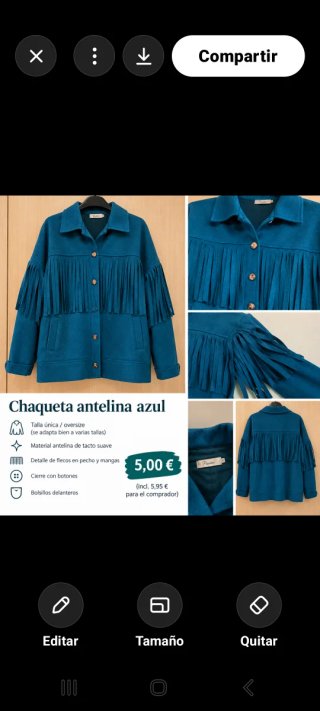Chaqueta de Antelina Azul con Flecos