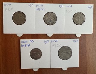 Lote 5 monedas India Británica. KM# diferentes