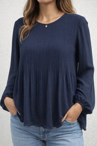 Blusa Azul con Detalle Plisado
