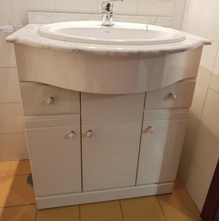 Mueble de baño blanco, 70cm y encimera de mármol