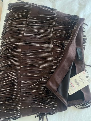 Falda Zara con Flecos Marrón Talla M