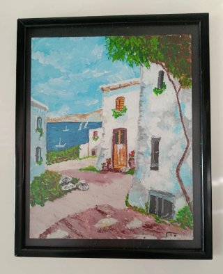 Cuadro Pintado a Mano Paisaje Mediterráneo