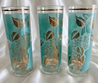 Set de 3 Vasos Vintage Turquesa y Oro