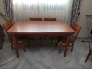 Mesa de Comedor con Cristal y 6 Sillas