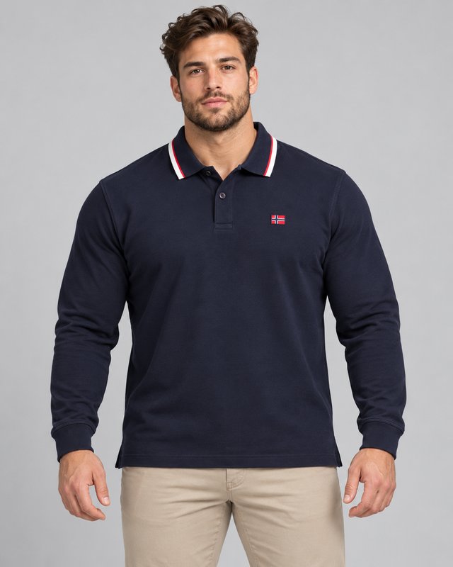 Polo Manga Larga Norway Nautical School Azul