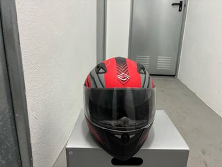 Casco Integral de Moto Rojo y Gris