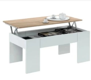 Mesa de Centro Elevable Blanca y Madera