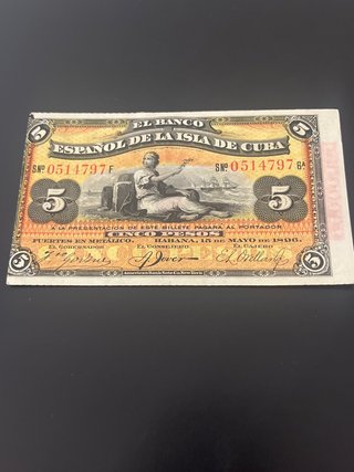 Billete 5 Pesos El Banco Español de la Isla Cuba