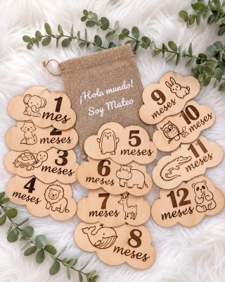 Set de 12 Marcadores de Meses para Bebé madera