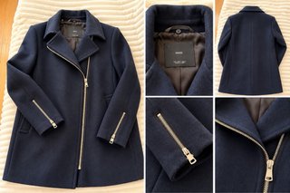 Abrigo de paño azul marino Mango Talla L