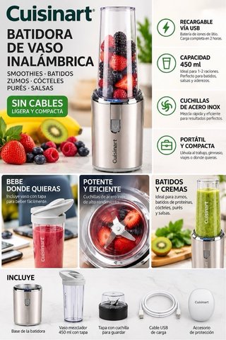 Batidora Vaso a Batería Cuisinart Original · Nuevo