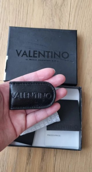 Fermasoldi magnetico nero Valentino in pelle nera