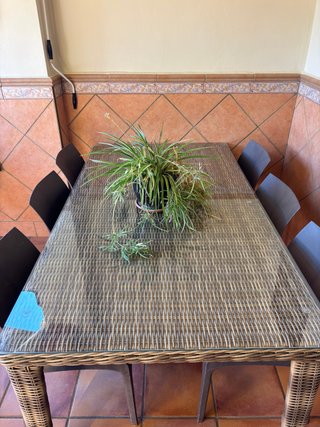 Mesa de Jardín de Ratán y Cristal 180cm