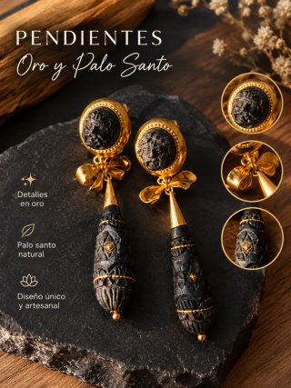 Pendientes de Oro y Palo Santo Artesanales