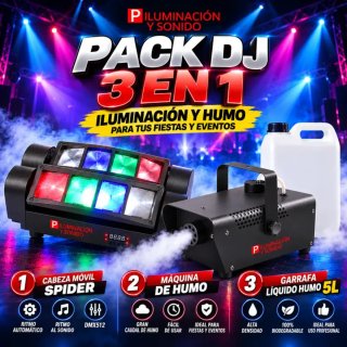 Pack DJ 3 en 1: Cabeza Móvil, Máquina de Humo