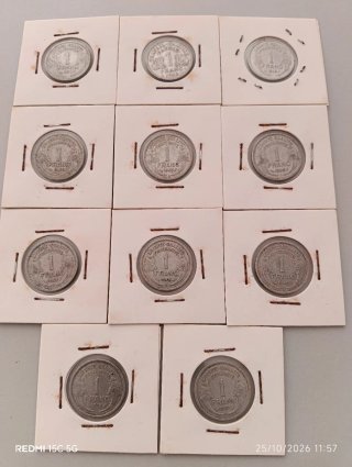 ✳️Lote de 11 monedas de 1 Franco francés