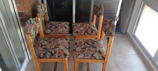 Juego lote de 6 sillas de madera tapizadas