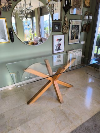 Mesa de Comedor de Roble y Vidrio Templado