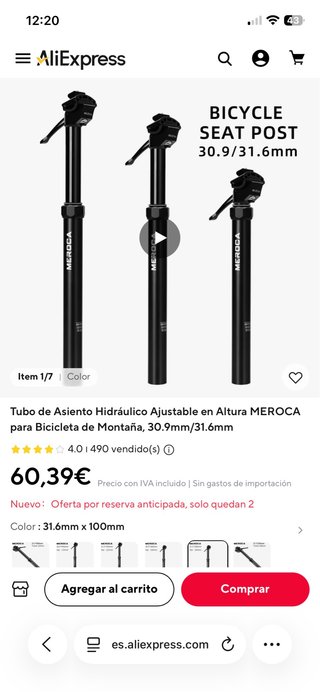 Tija Telescópica Meroca 31,6mm bici