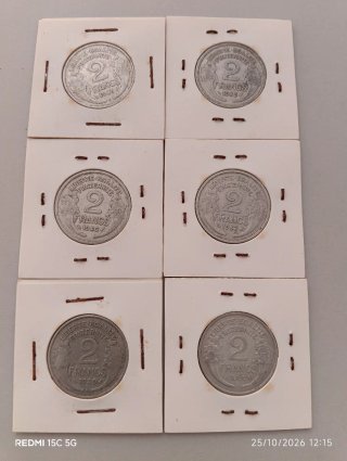 ✳️🇫🇷 LOTE DE 6 MONEDAS FRANCESAS DE 2 FRANCOS