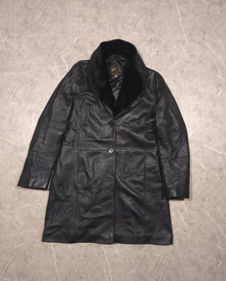 Abrigo Vintage de Piel Negro Talla M Ref-69900