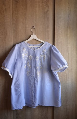 Blusa azul y blanca bordada